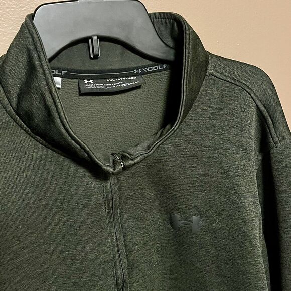 Under Armour 2XL XXL Cold Gear Golf Fleece Lined Men’s Pullover 1/4 Zip Green - Picture 3 of 8